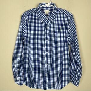J Crew Factory Blue White Gingham Button Down Boy's  NWT Shirt 8